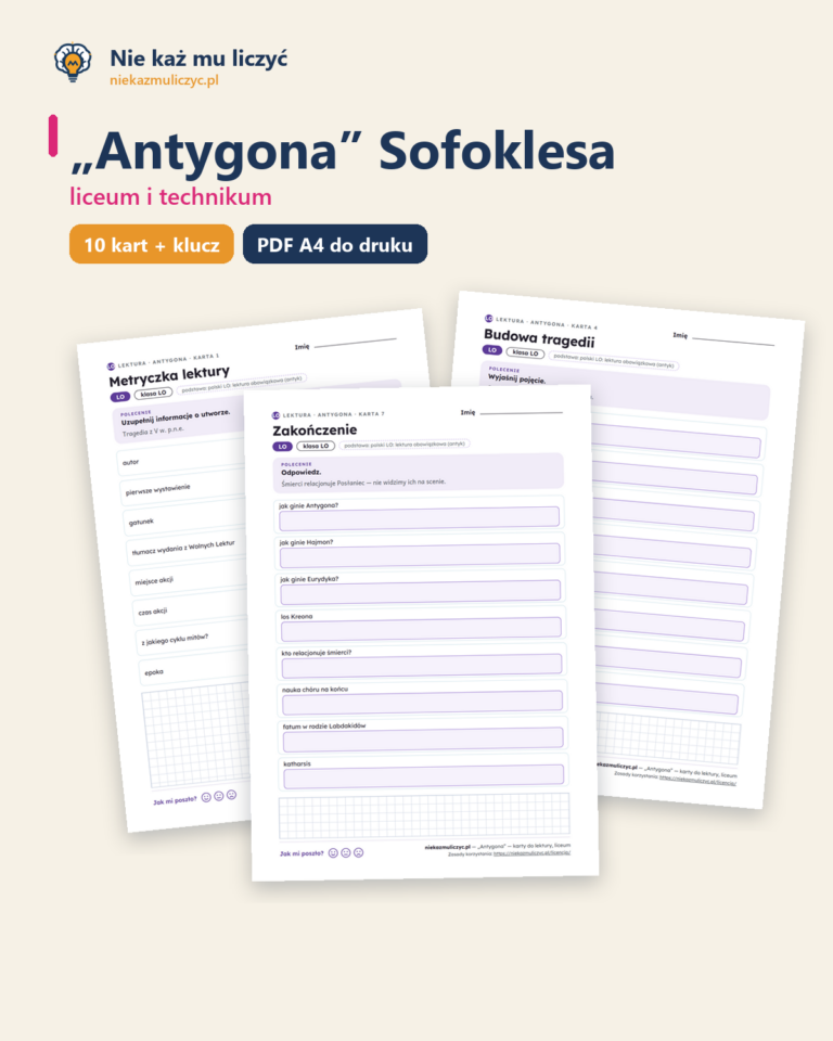 „Antygona” Sofoklesa — karty do lektury, liceum, 10 kart PDF — okładka