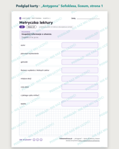 „Antygona” Sofoklesa — karty do lektury, liceum, 10 kart PDF — podgląd karty, strona 1