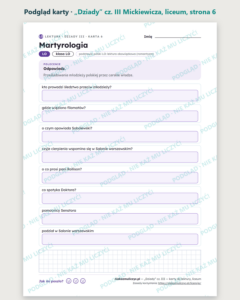 „Dziady” cz. III Mickiewicza — karty do lektury, liceum, 10 kart PDF — podgląd karty, strona 6