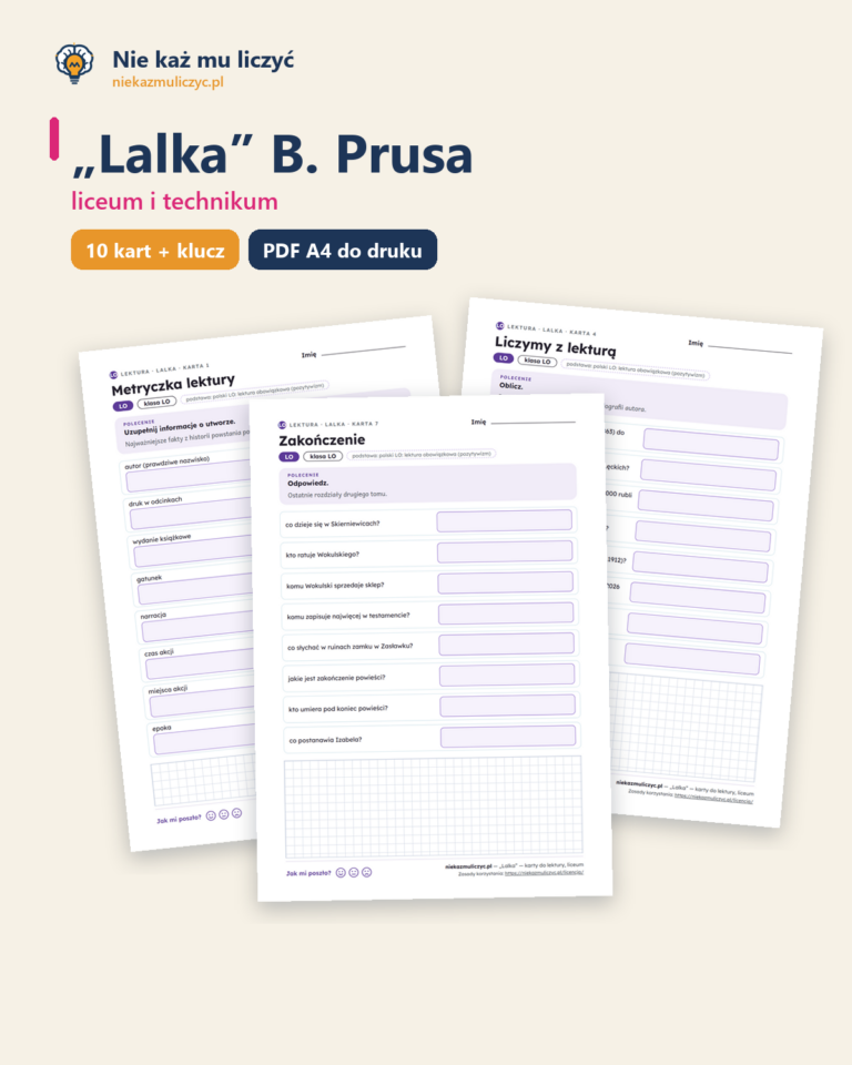 „Lalka” B. Prusa — karty do lektury, liceum, 10 kart PDF — okładka