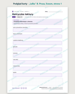 „Lalka” B. Prusa — karty do lektury, liceum, 10 kart PDF — podgląd karty, strona 1