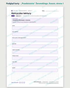 „Przedwiośnie” Żeromskiego — karty do lektury, liceum, 10 kart PDF — podgląd karty, strona 1