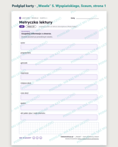 „Wesele” S. Wyspiańskiego — karty do lektury, liceum, 10 kart PDF — podgląd karty, strona 1