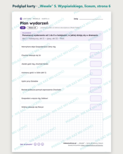 „Wesele” S. Wyspiańskiego — karty do lektury, liceum, 10 kart PDF — podgląd karty, strona 6