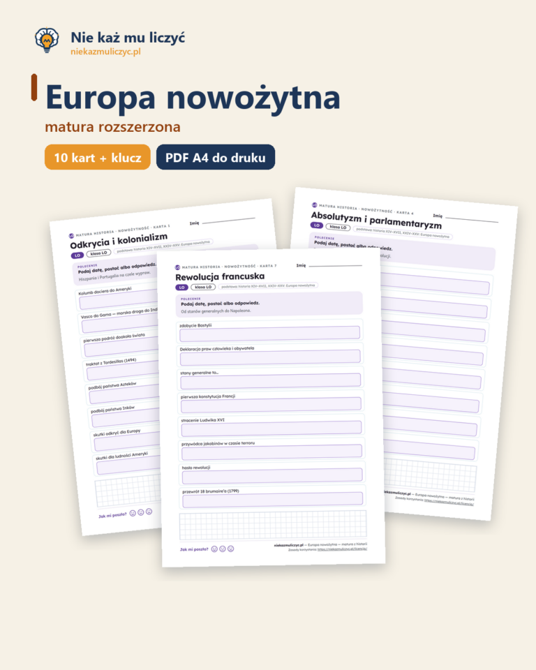 Europa nowożytna, matura z historii — 10 kart PDF z kluczem — okładka