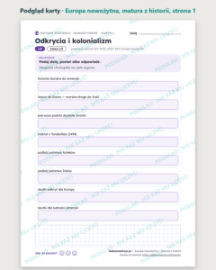 Europa nowożytna, matura z historii — 10 kart PDF z kluczem — podgląd karty, strona 1