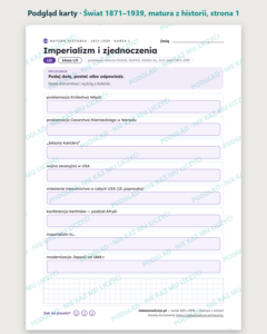 Świat 1871–1939, matura z historii — 10 kart PDF z kluczem — podgląd karty, strona 1