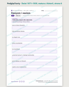 Świat 1871–1939, matura z historii — 10 kart PDF z kluczem — podgląd karty, strona 6