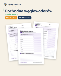Pochodne węglowodorów, chemia klasa 8 — 10 kart PDF z kluczem — okładka