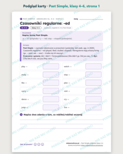 Past Simple, angielski klasy 4–6 — 10 kart pracy PDF z kluczem — podgląd karty, strona 1