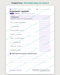 Past Simple, angielski klasy 4–6 — 10 kart pracy PDF z kluczem — podgląd karty, strona 6
