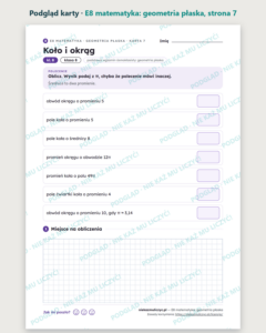 E8 z matematyki: geometria płaska, kl. 8 — 12 kart PDF z kluczem — podgląd karty, strona 7