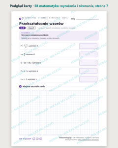 E8 z matematyki: wyrażenia i równania, kl. 8 — 12 kart PDF z kluczem — podgląd karty, strona 7