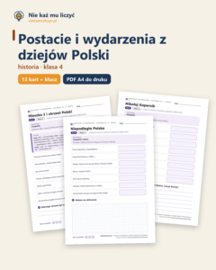 Postacie i wydarzenia z dziejów Polski, kl. 4 — 13 kart PDF z kluczem — okładka