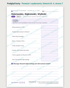 Postacie i wydarzenia z dziejów Polski, kl. 4 — 13 kart PDF z kluczem — podgląd karty, strona 7