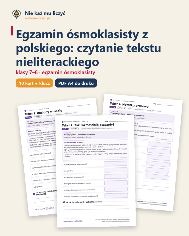E8 z polskiego: czytanie tekstu nieliterackiego — 10 kart z kluczem — okładka