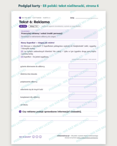 E8 z polskiego: czytanie tekstu nieliterackiego — 10 kart z kluczem — podgląd karty, strona 6