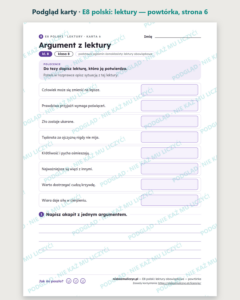 E8 z polskiego: lektury obowiązkowe — powtórka, 11 kart PDF z kluczem — podgląd karty, strona 6