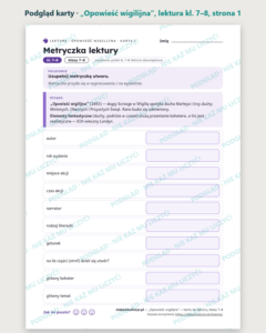 „Opowieść wigilijna”, lektura kl. 7–8 — 10 kart pracy PDF z kluczem — podgląd karty, strona 1