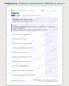 Człowiek w społeczeństwie, WOS klasa 8 — 10 kart pracy PDF z kluczem — podgląd karty, strona 1