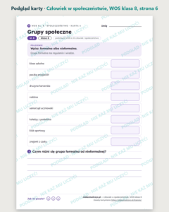 Człowiek w społeczeństwie, WOS klasa 8 — 10 kart pracy PDF z kluczem — podgląd karty, strona 6