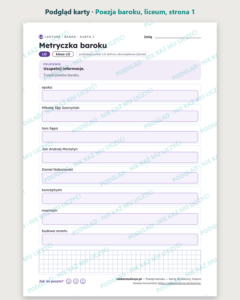 Poezja baroku — karty do lektury, liceum, 10 kart PDF — podgląd karty, strona 1