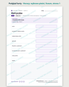 Horacy: wybrane pieśni — karty do lektury, liceum, 10 kart PDF — podgląd karty, strona 1