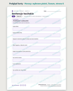 Horacy: wybrane pieśni — karty do lektury, liceum, 10 kart PDF — podgląd karty, strona 6