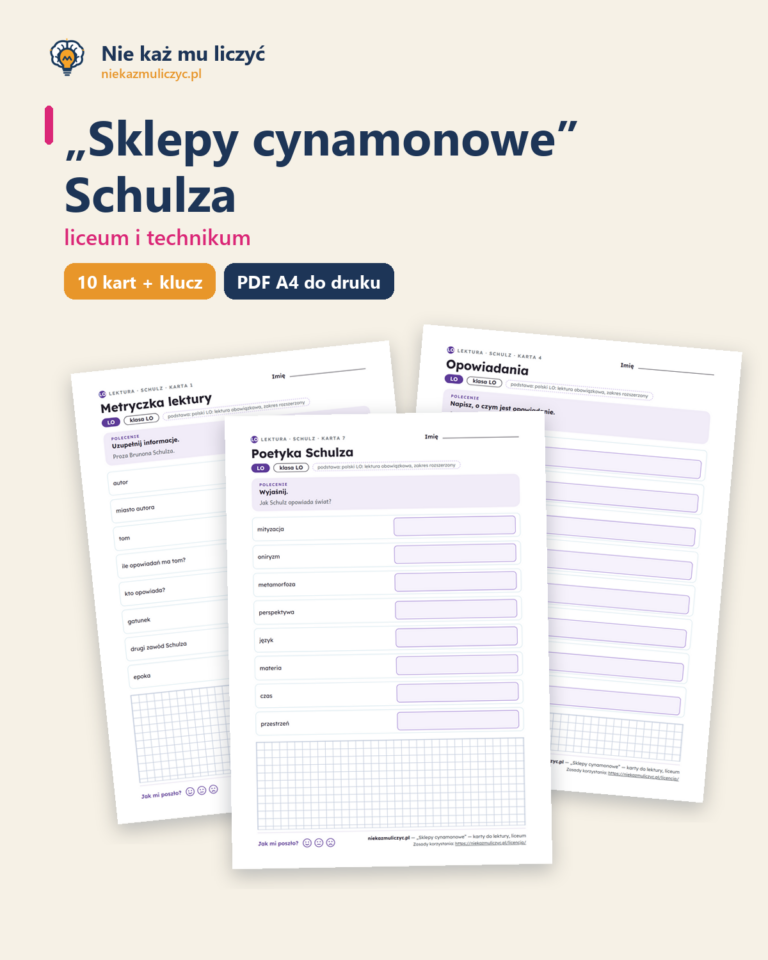 „Sklepy cynamonowe” Schulza — karty do lektury, liceum, 10 kart PDF — okładka