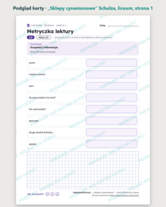 „Sklepy cynamonowe” Schulza — karty do lektury, liceum, 10 kart PDF — podgląd karty, strona 1