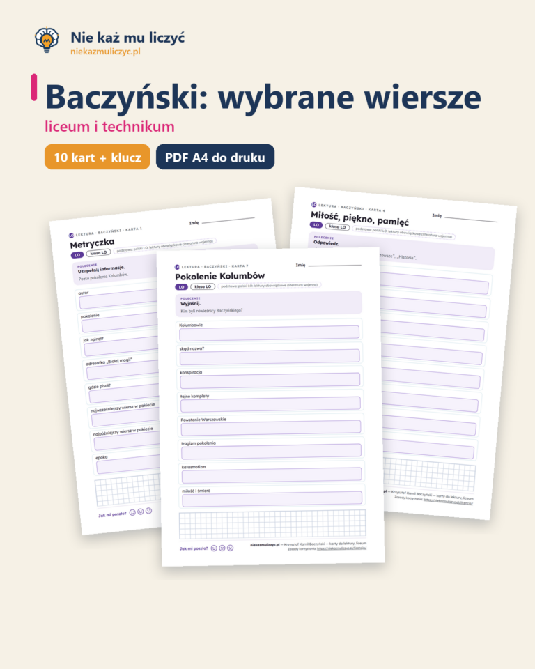 Baczyński: wybrane wiersze — karty do lektury, liceum, 10 kart PDF — okładka