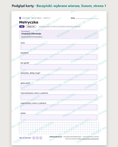 Baczyński: wybrane wiersze — karty do lektury, liceum, 10 kart PDF — podgląd karty, strona 1