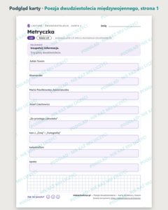 Poezja dwudziestolecia międzywojennego — karty do lektury, liceum — podgląd karty, strona 1