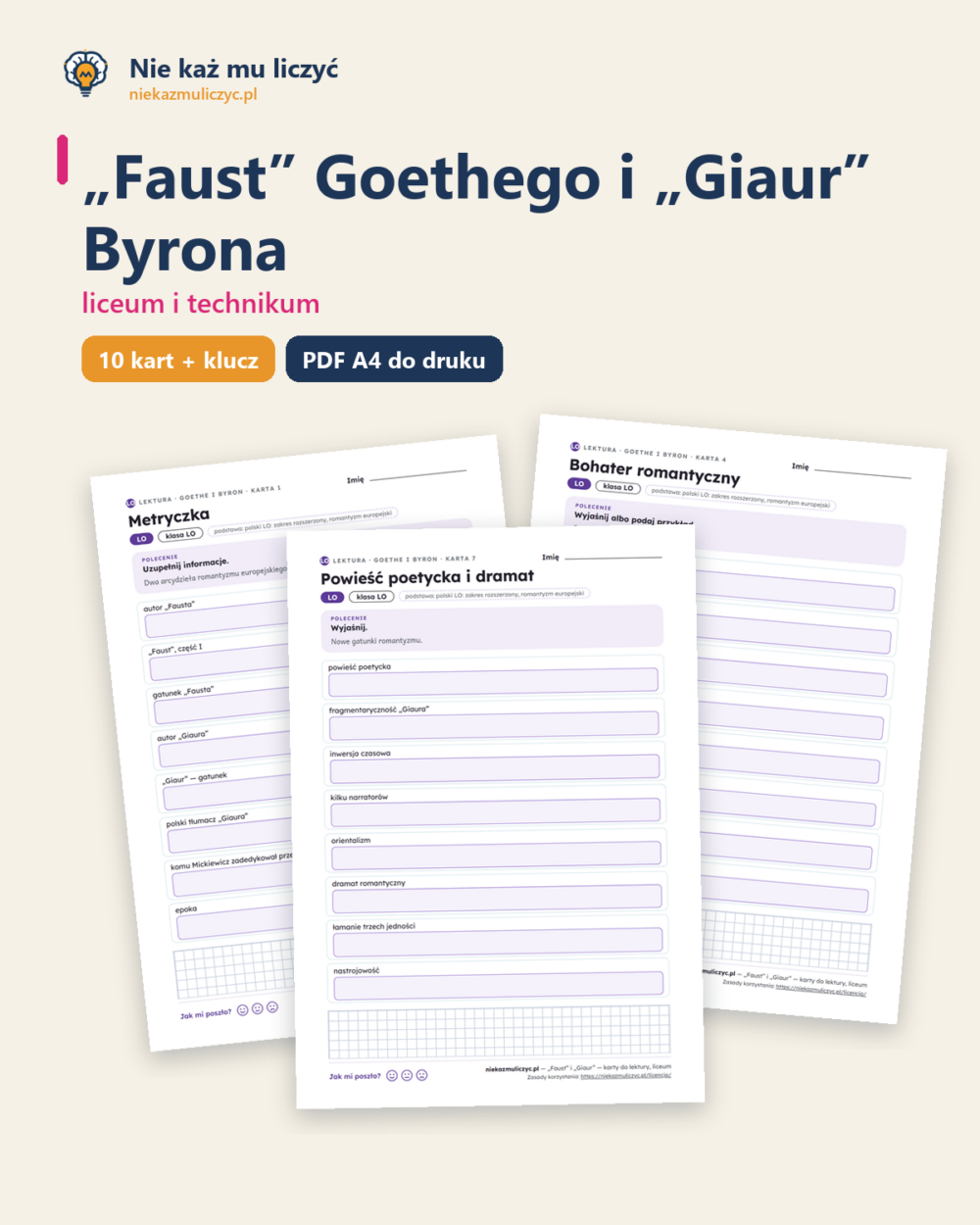 „Faust” Goethego i „Giaur” Byrona — karty do lektury, liceum — okładka
