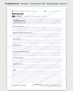 Norwid i „Testament mój” Słowackiego — karty do lektury, liceum — podgląd karty, strona 1