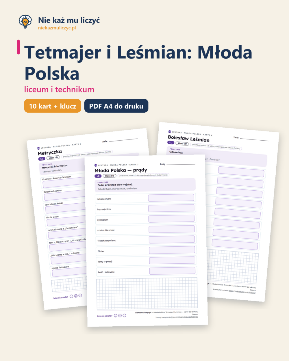 Tetmajer i Leśmian: Młoda Polska — karty do lektury, liceum — okładka