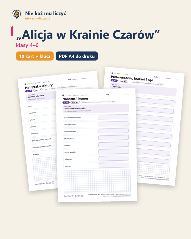 „Alicja w Krainie Czarów” — karty do lektury, klasy 4–6, 10 kart PDF — okładka