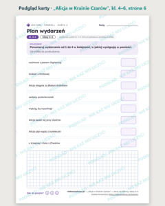„Alicja w Krainie Czarów” — karty do lektury, klasy 4–6, 10 kart PDF — podgląd karty, strona 6