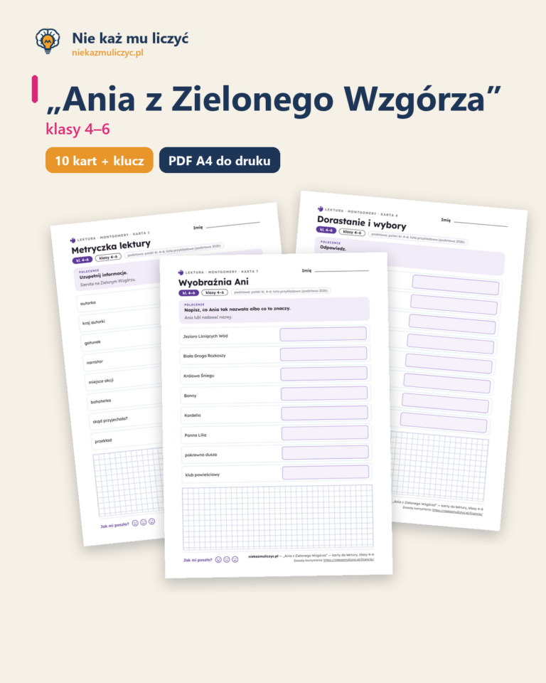 „Ania z Zielonego Wzgórza” — karty do lektury, klasy 4–6, 10 kart PDF — okładka