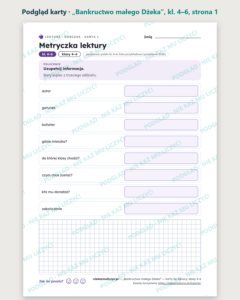 „Bankructwo małego Dżeka” — karty do lektury, klasy 4–6, 10 kart PDF — podgląd karty, strona 1