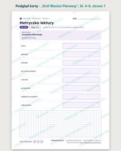 „Król Maciuś Pierwszy” — karty do lektury, klasy 4–6, 10 kart PDF — podgląd karty, strona 1