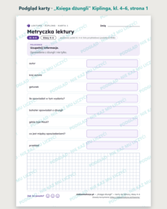 „Księga dżungli” Kiplinga — karty do lektury, klasy 4–6, 10 kart PDF — podgląd karty, strona 1