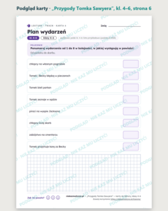„Przygody Tomka Sawyera” — karty do lektury, klasy 4–6, 10 kart PDF — podgląd karty, strona 6