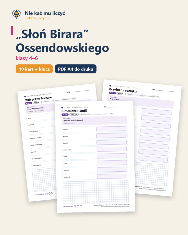 „Słoń Birara” Ossendowskiego — karty do lektury, klasy 4–6 — okładka