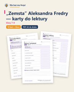 „Zemsta”, lektura kl. 7–8 — 10 kart pracy PDF z kluczem — okładka