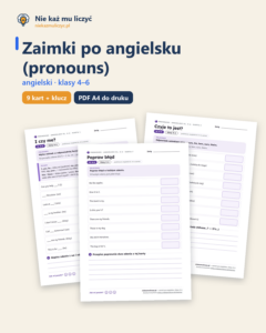 Zaimki po angielsku (I, me, my, mine), kl. 4–6 — 9 kart PDF z kluczem — okładka