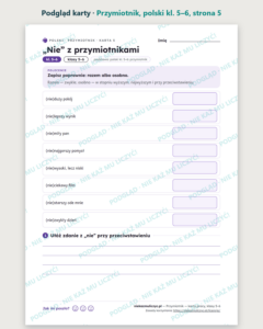 Przymiotnik, język polski kl. 5–6 — 9 kart pracy PDF z kluczem — podgląd karty, strona 5