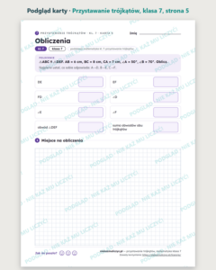 Przystawanie trójkątów, matematyka klasa 7 — 9 kart PDF z kluczem — podgląd karty, strona 5