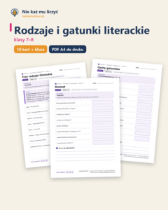 Rodzaje i gatunki literackie, kl. 7–8 — 10 kart pracy PDF z kluczem — okładka