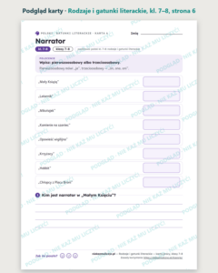 Rodzaje i gatunki literackie, kl. 7–8 — 10 kart pracy PDF z kluczem — podgląd karty, strona 6